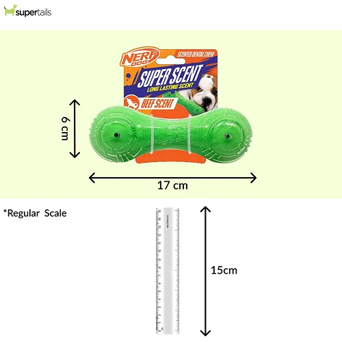 Nerf Dog Super Scent Meat Barbell Interactive Toy for Dogs (Green)