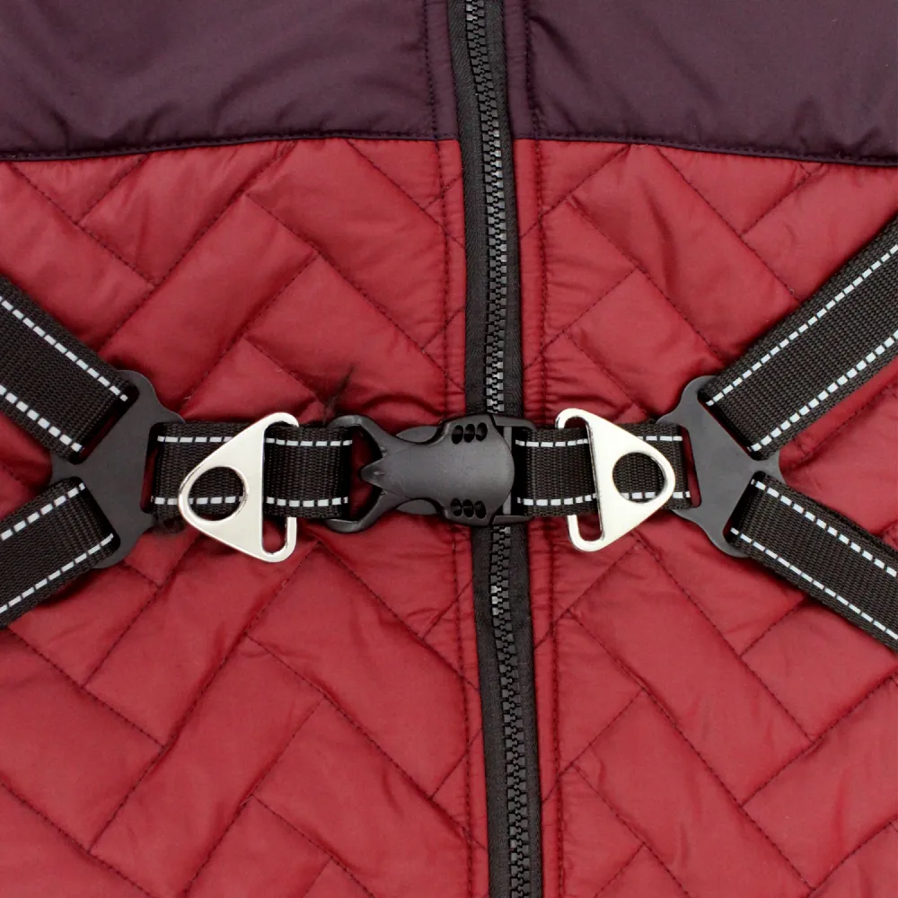 Pawpourri Puffer Jacket with Attached Harness for Dogs (Maroon)
