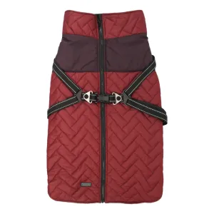 Pawpourri Puffer Jacket with Attached Harness for Dogs (Maroon)