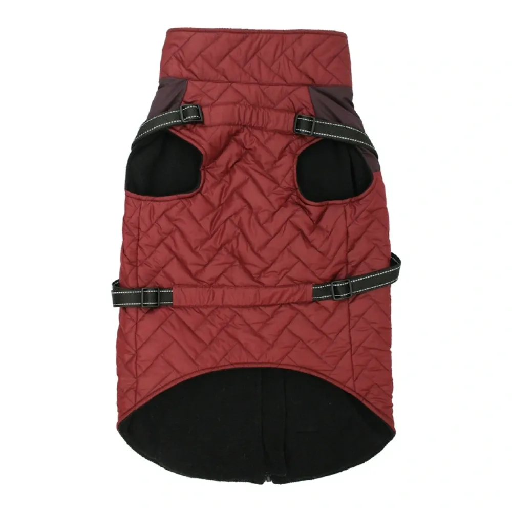 Pawpourri Puffer Jacket with Attached Harness for Dogs (Maroon)
