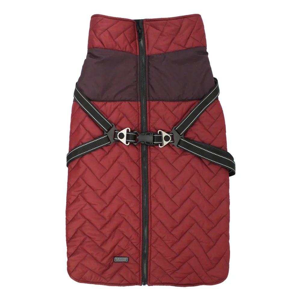 Pawpourri Puffer Jacket with Attached Harness for Dogs (Maroon)