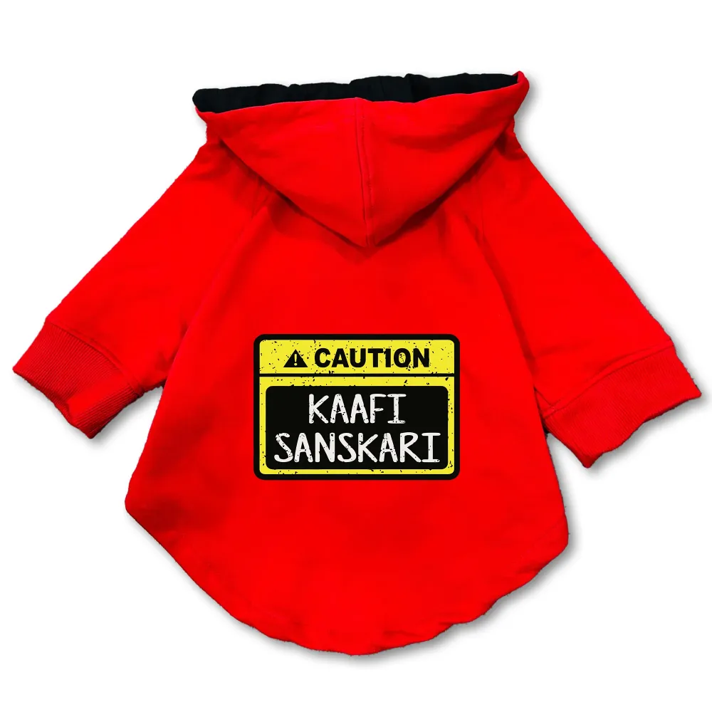 Pawsindia Caution Kaafi Sanskari Hoodie for Dogs (Red)
