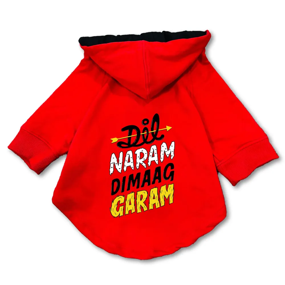 Pawsindia Dil Naram Dimag Garam Hoodie for Dogs (Red)