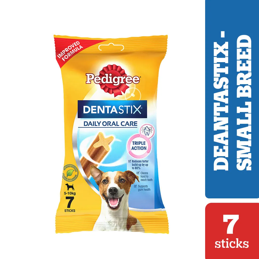 Pedigree Dentastix Oral Care for Adult (Small Breed of 5 to 10 kg) and Pedigree Chicken & Liver Flavour Tasty Jerky Dog Treats Combo