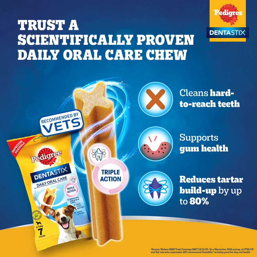 Pedigree Dentastix Oral Care for Adult (Small Breed of 5 to 10 kg) and Pedigree Chicken & Liver Flavour Tasty Jerky Dog Treats Combo
