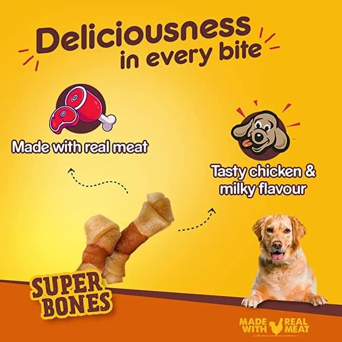 Pedigree Ranchos Super Bones Chicken & Milk, Spiral Wrap Chicken & Smokey Lamb and Roasted Lamb Tasty Jerky Dog Treats Combo