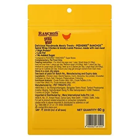 Pedigree Ranchos Super Bones Chicken & Milk, Spiral Wrap Chicken & Smokey Lamb and Roasted Lamb Tasty Jerky Dog Treats Combo