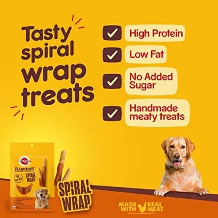 Pedigree Ranchos Super Bones Chicken & Milk, Spiral Wrap Chicken & Smokey Lamb and Roasted Lamb Tasty Jerky Dog Treats Combo