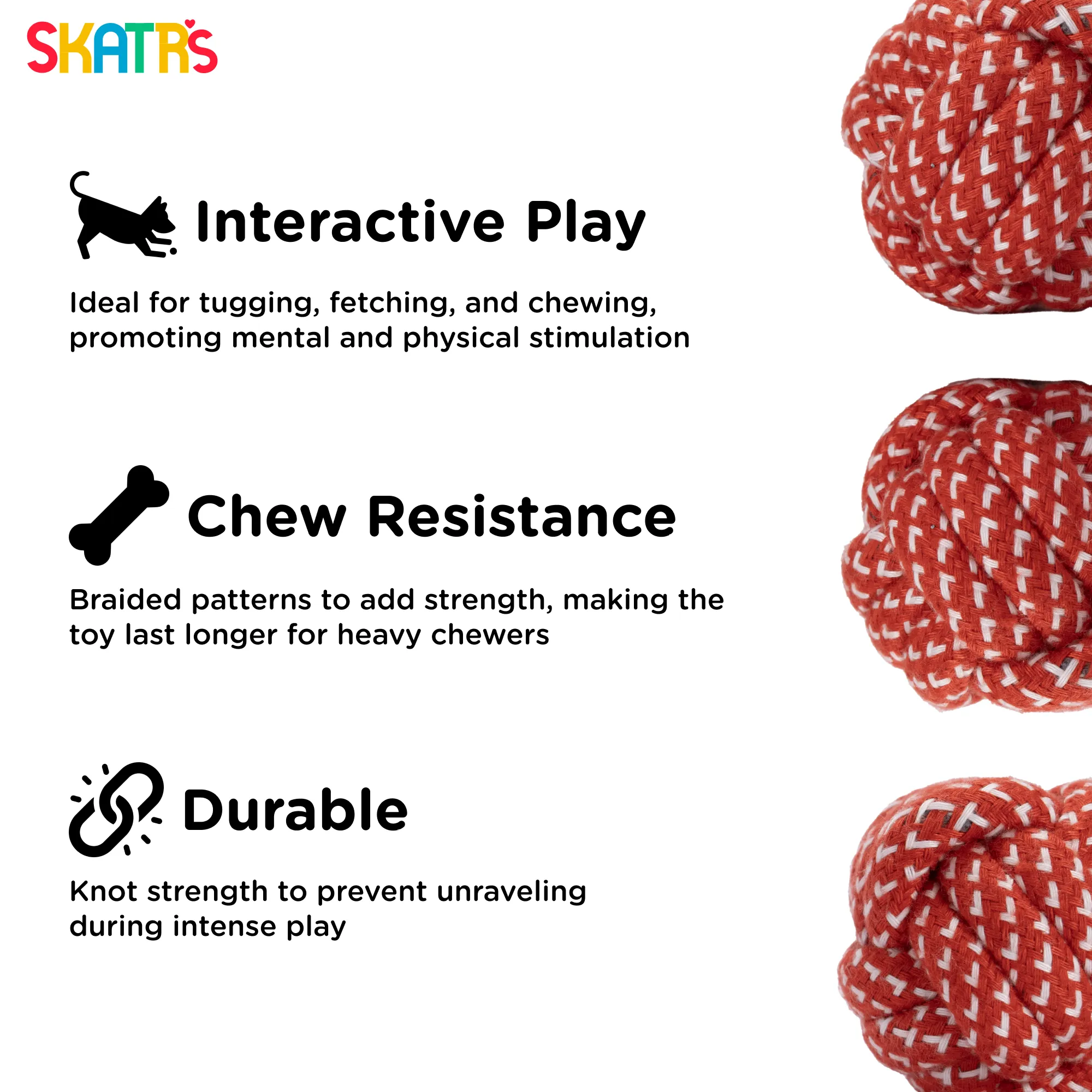 Pet Vogue Bouncy Rubber Ball & Skatrs Rope Ball Chew Toy Dog Combo