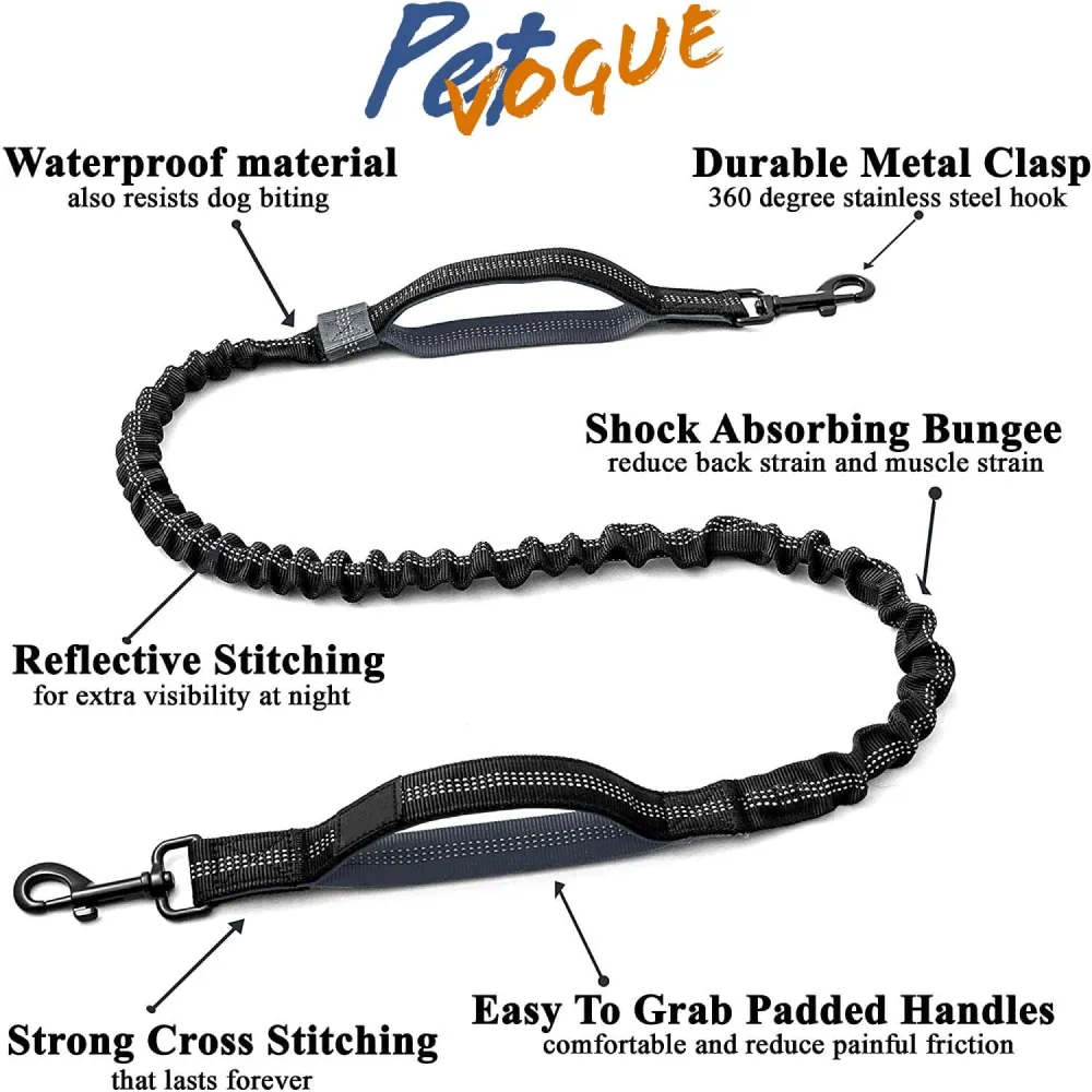 Pet Vogue Shock Proof Hands-Free Dog Leash for Medium and Large Dogs (5ft)