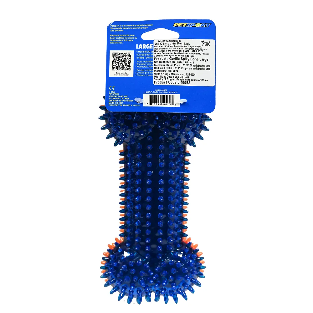 Petsport Gorilla Spiky Bone Toy for Dogs (Blue & Red)