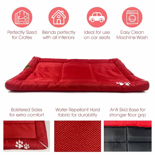 Petter World Waterproof Mat with Padded Perimeters for Dogs (Red)