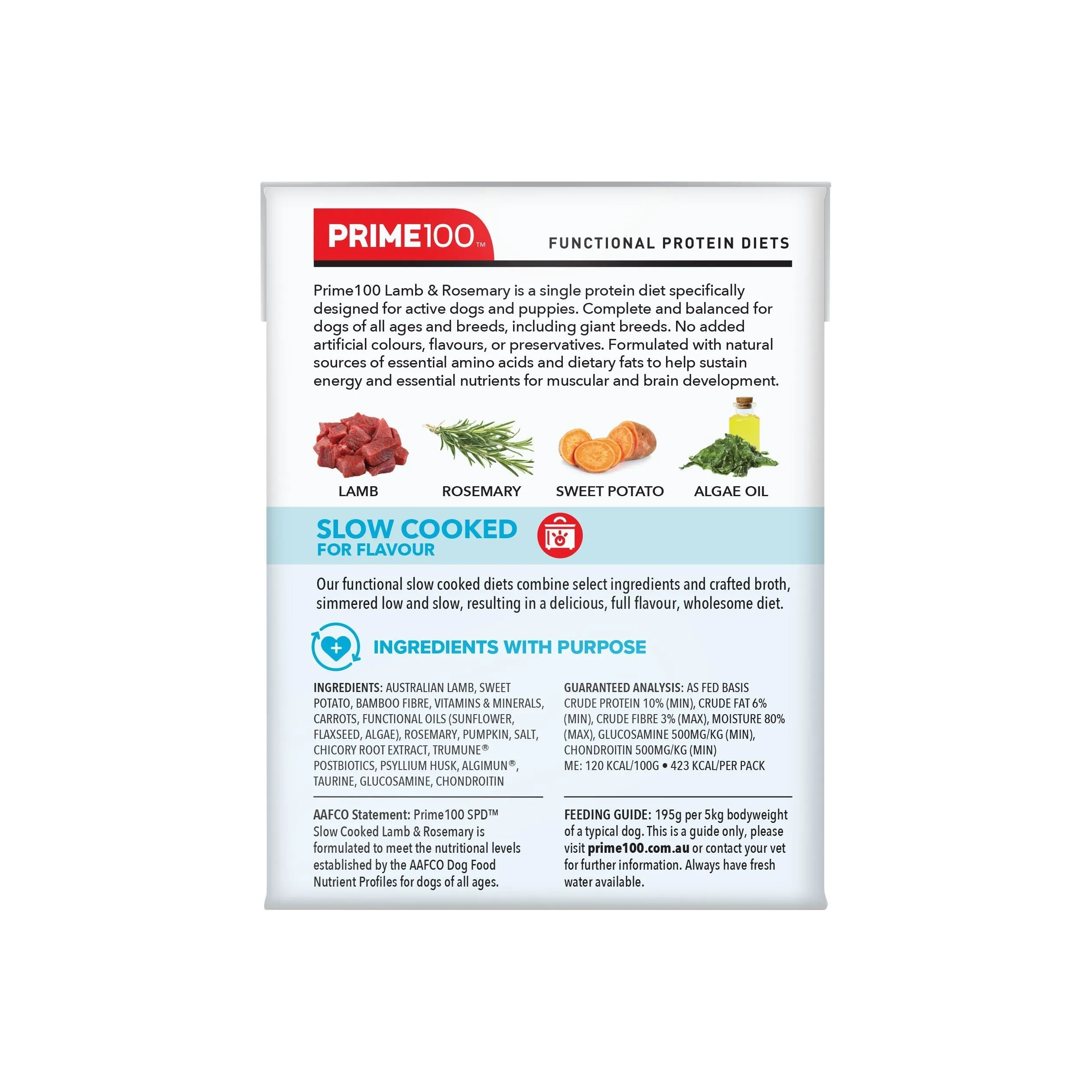 Prime 100 Slow Cooked Lamb and Rosemary Dog Food 354g x12