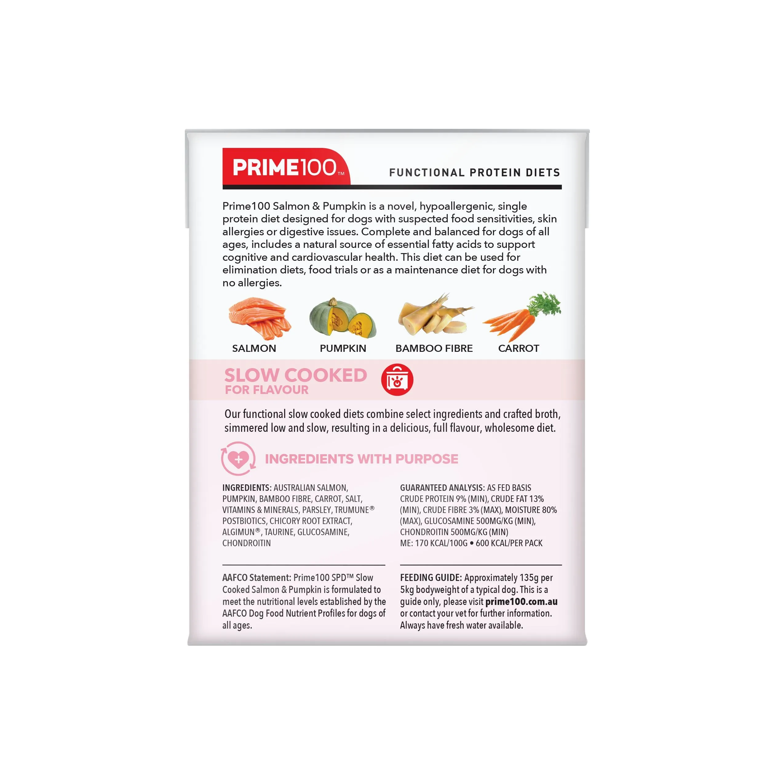 Prime 100 Slow Cooked Salmon and Pumpkin Dog Food 354g x12