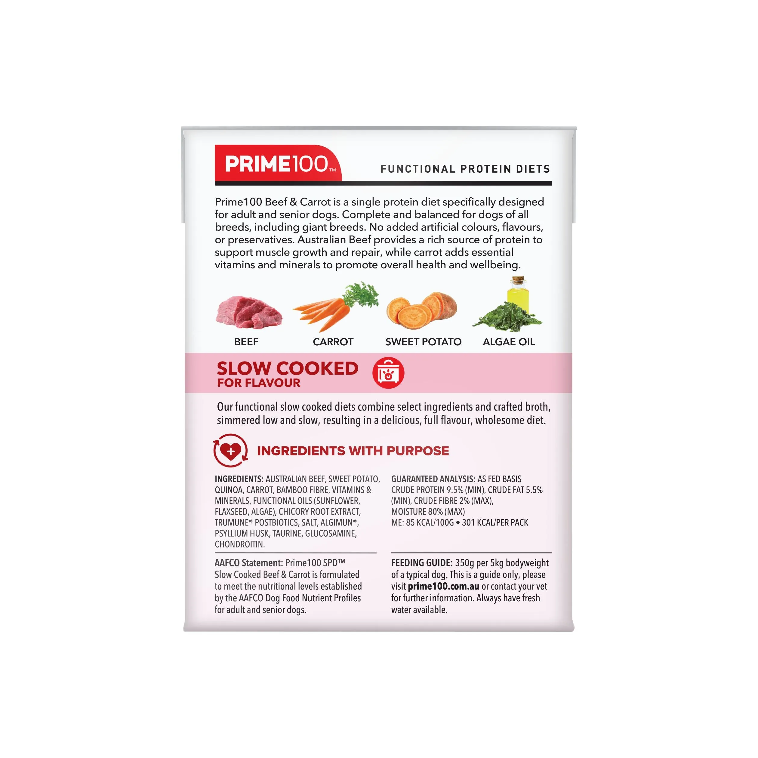 Prime 100 Slow Cooked SPD Beef and Carrot Dog Food 354g x 12