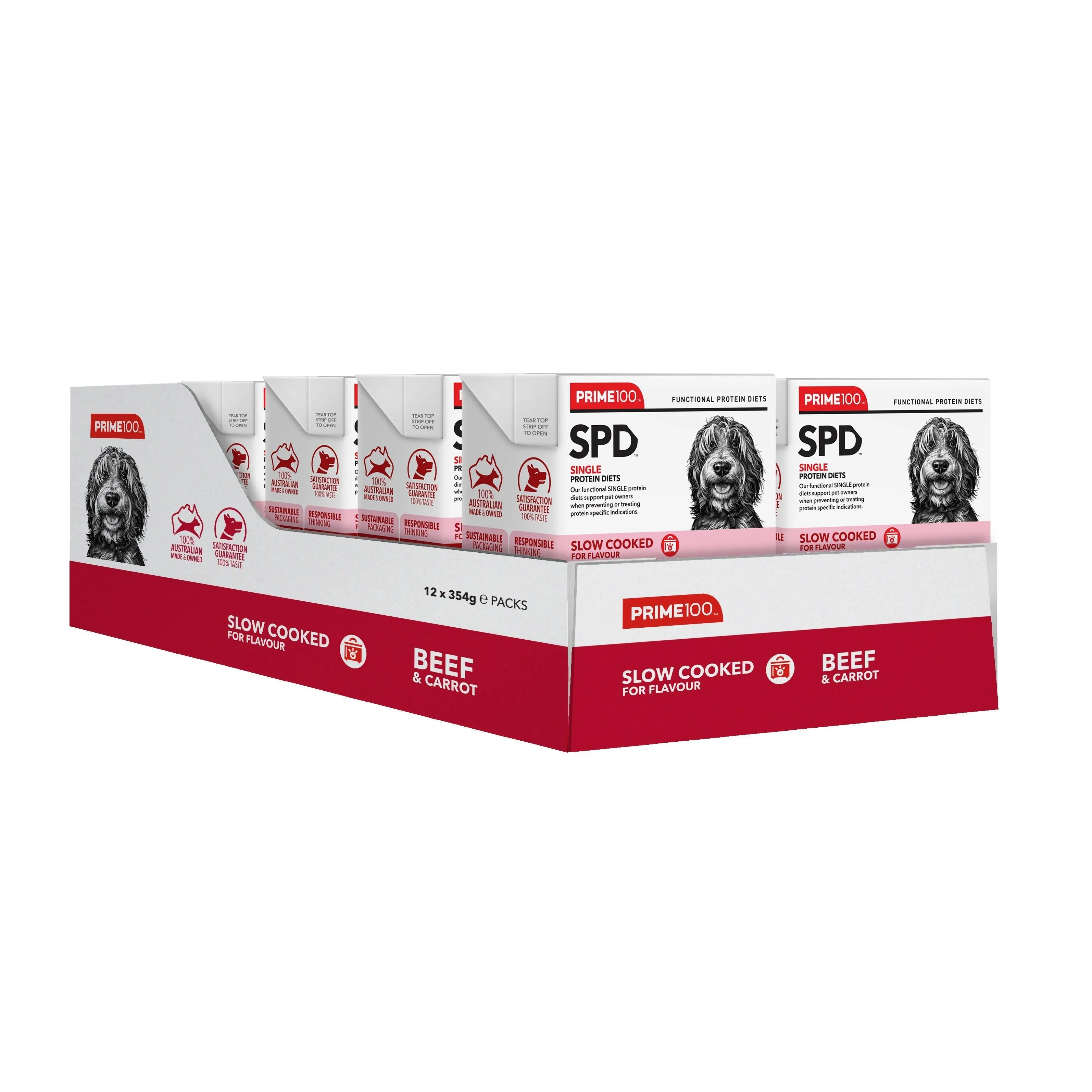 Prime 100 Slow Cooked SPD Beef and Carrot Dog Food 354g x 12
