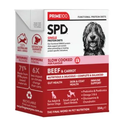 Prime 100 Slow Cooked SPD Beef and Carrot Dog Food 354g x 12