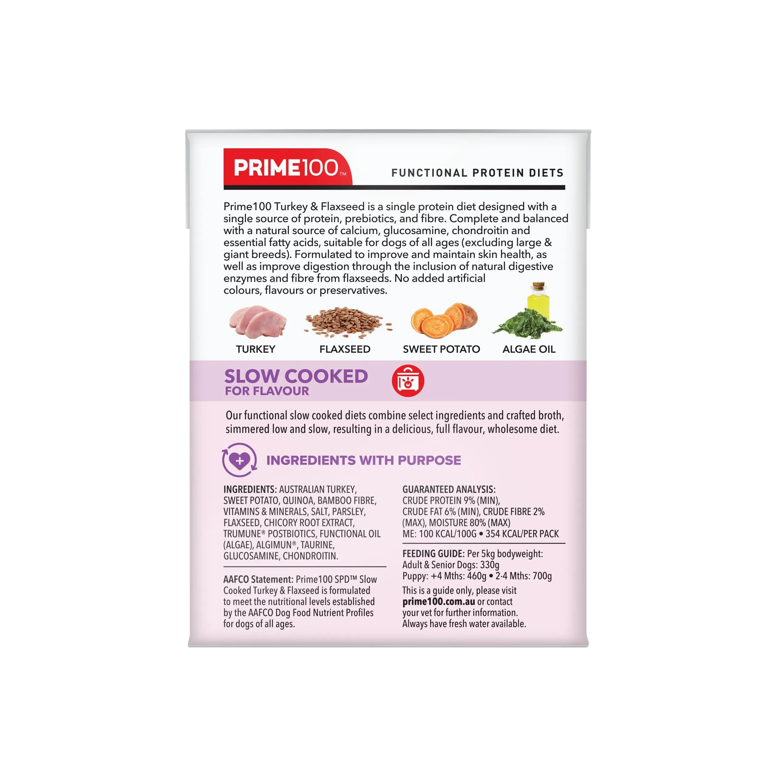 Prime 100 Slow Cooked Turkey and Flaxseed 354g x12
