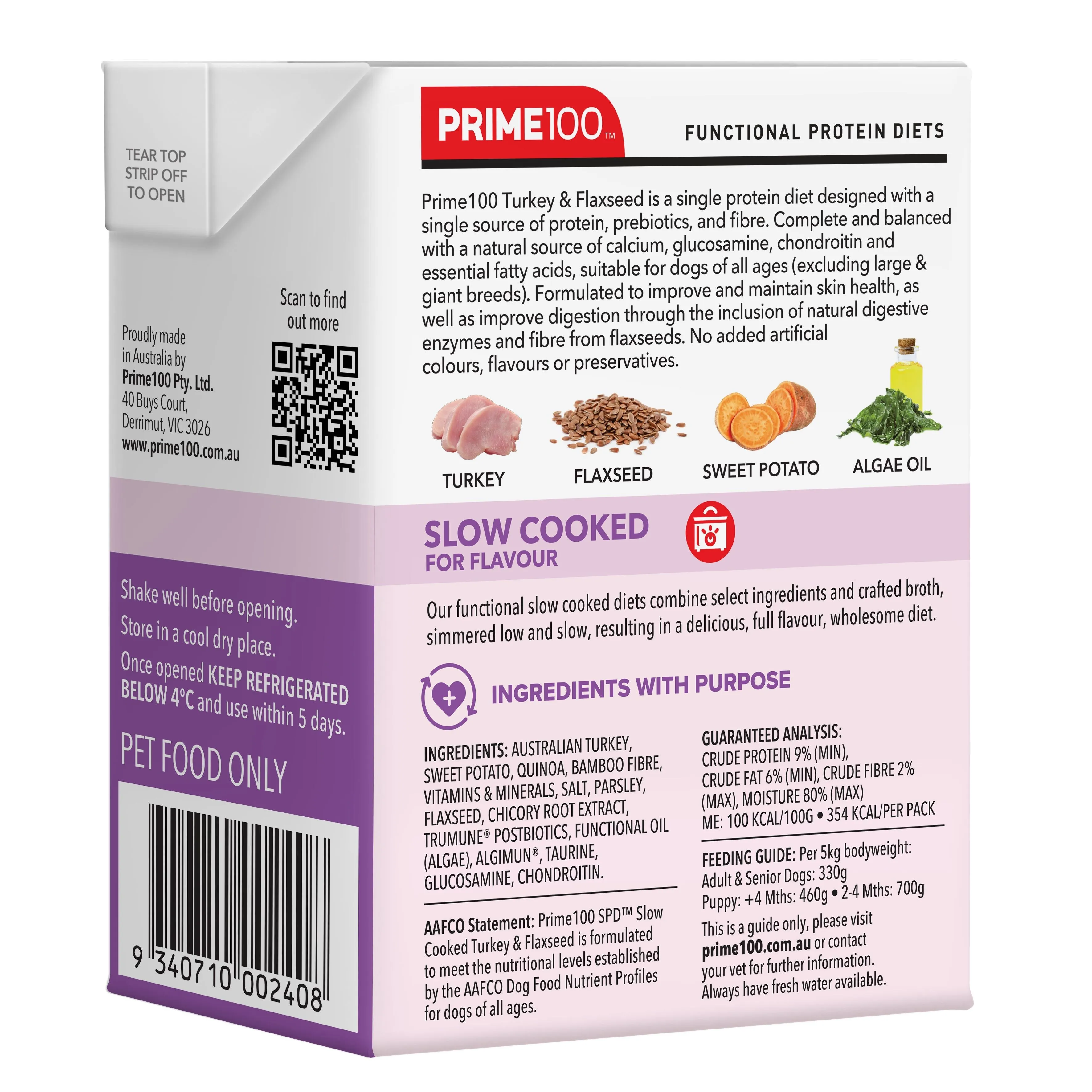 Prime 100 Slow Cooked Turkey and Flaxseed 354g