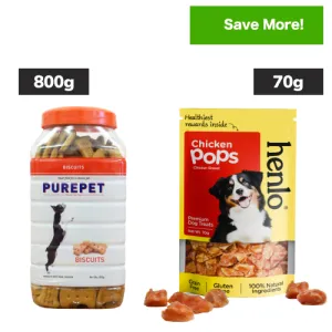 Purepet Chicken Flavour Real Chicken Biscuit and Henlo Chicken Pops Dog Treats Combo