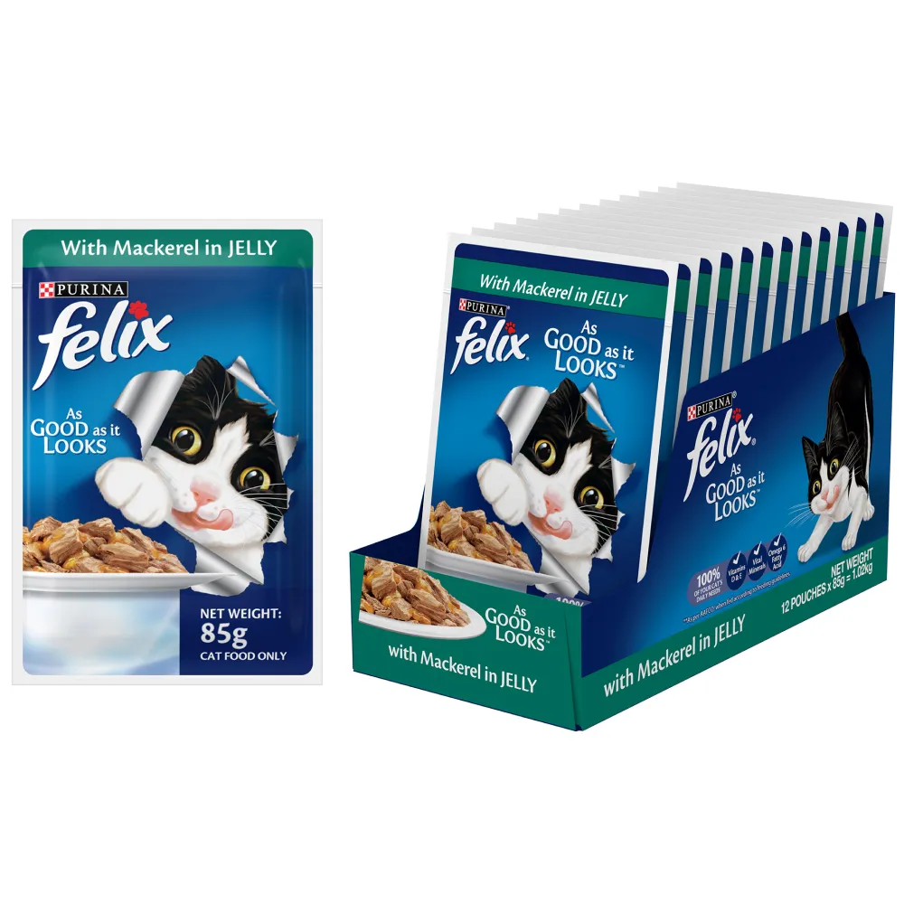 Purina Felix Mackerel with Jelly and Salmon with Jelly Adult Cat Wet Food Combo