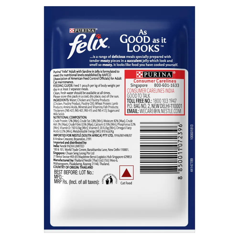 Purina Felix Sardine, Chicken and Salmon with Jelly Complete and Balanced Adult Cat Wet Food Combo