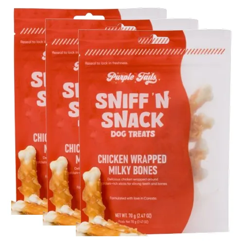 Purple Tails Sniff N Snack Chicken Wrapped Milky Bones Dog Treat