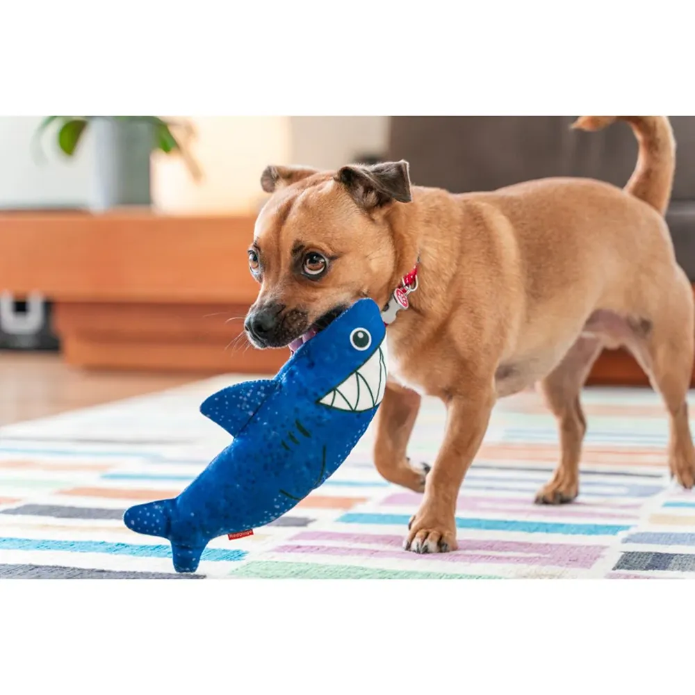 Red Dingo Durables Shark Fetch Toy For Dogs (Dark Blue)