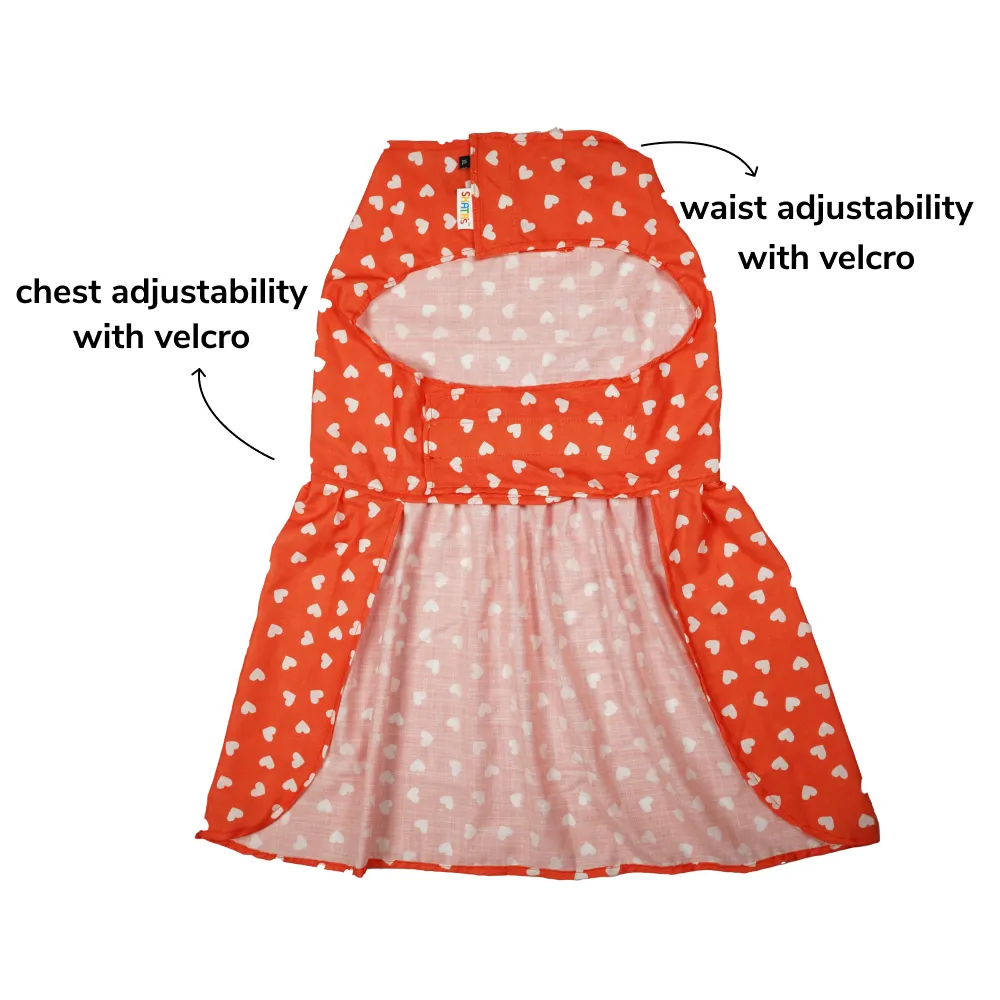 Skatrs All Hearts Printed Dress for Dogs and Cats (Red)
