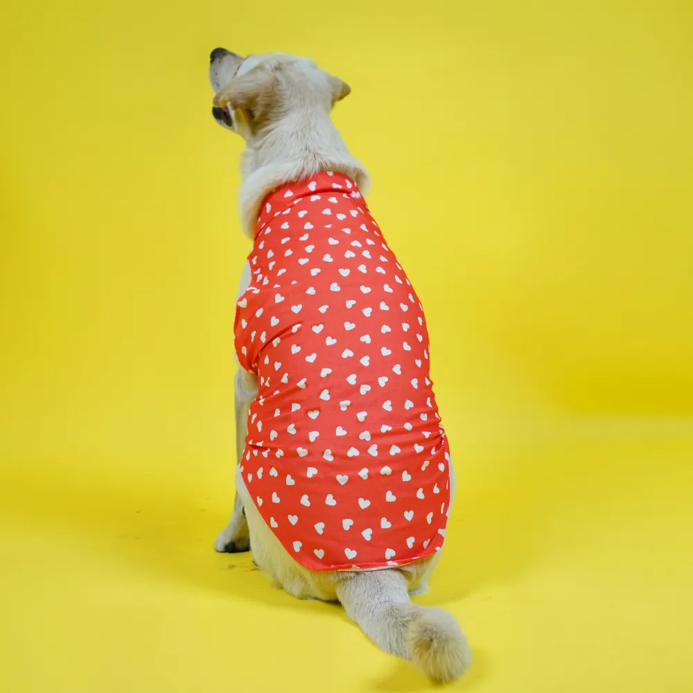 Skatrs All Hearts Printed Shirt for Dogs and Cats (Red)