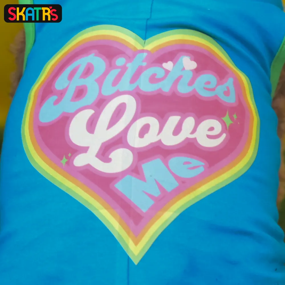 Skatrs Bitches Love Me Printed Summer Cotton T Shirt for Dogs and Cats (Blue)