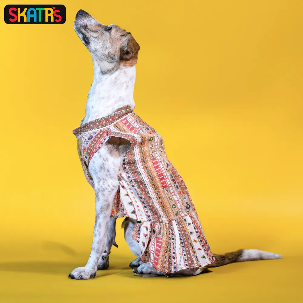 Skatrs Cotton Printed Dress for Dogs and Cats (White)