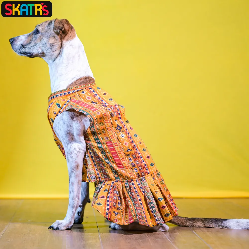 Skatrs Cotton Printed Dress for Dogs and Cats (Yellow)