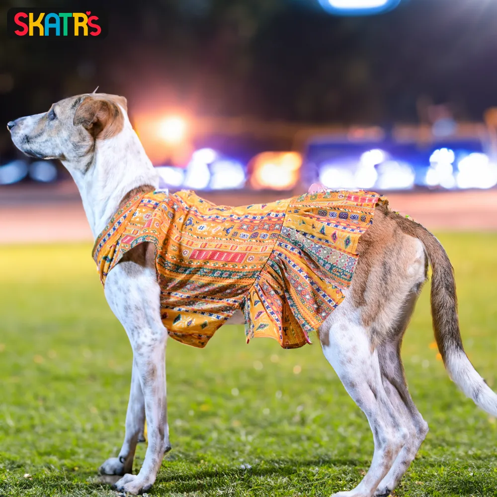 Skatrs Cotton Printed Dress for Dogs and Cats (Yellow)