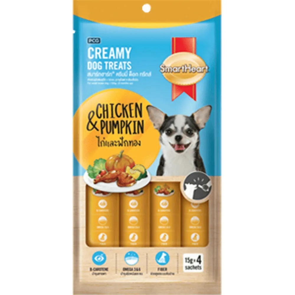 SmartHeart Chicken & Carrot, Chicken & Pumpkin, Chicken & Spinach and Chicken & Strawberry Dog Creamy Treat Combo