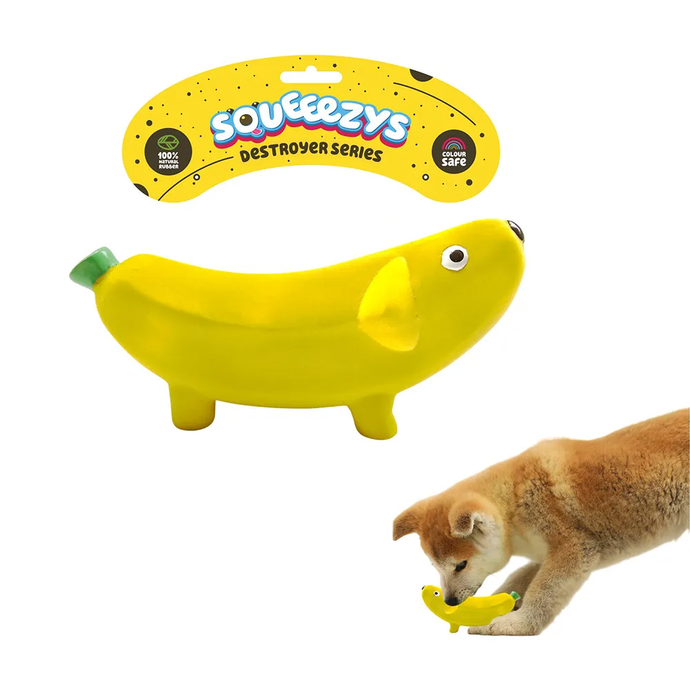 Squeeezys Latex banana Squeaky Chew Toy for Dogs (Yellow)