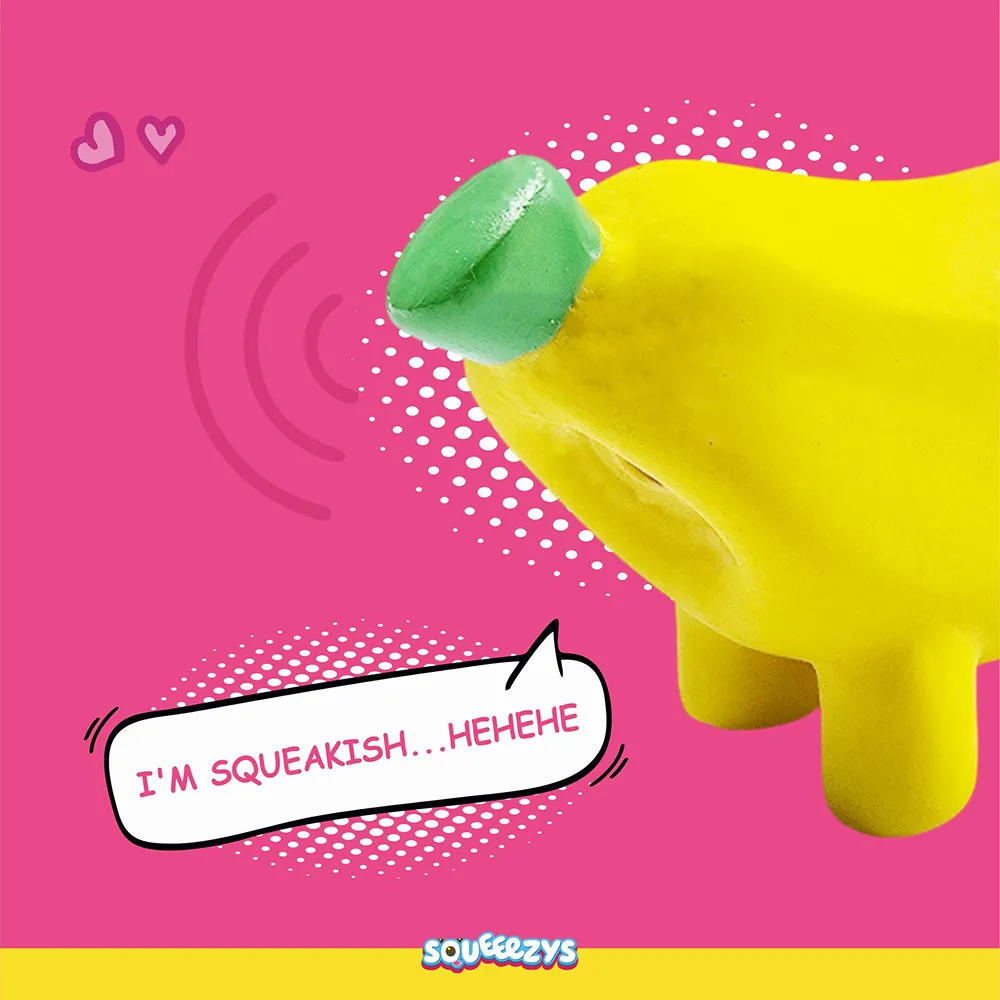 Squeeezys Latex banana Squeaky Chew Toy for Dogs (Yellow)