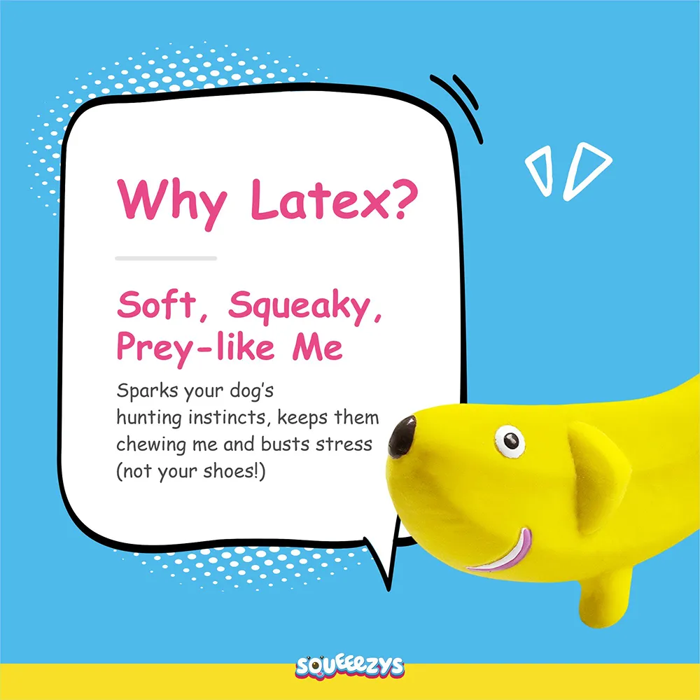 Squeeezys Latex banana Squeaky Chew Toy for Dogs (Yellow)