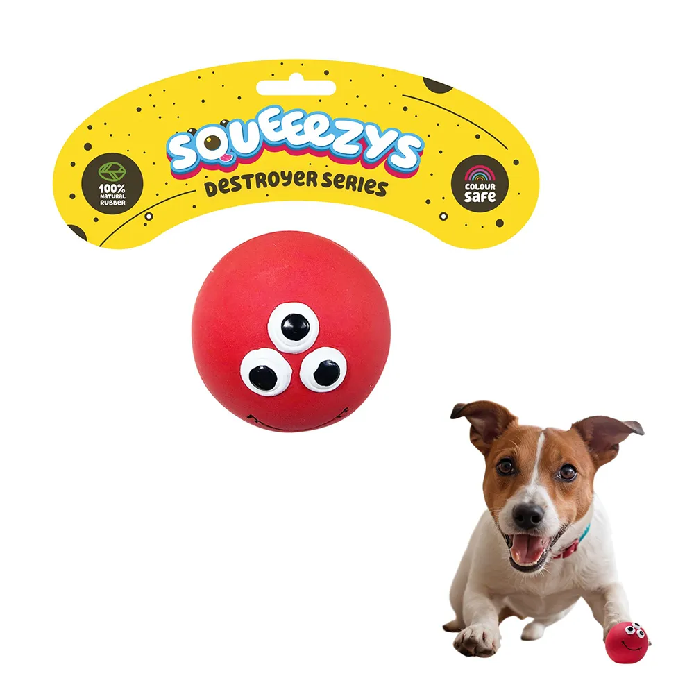 Squeeezys Latex Monster Ball Chew Toy for Dogs (Red)