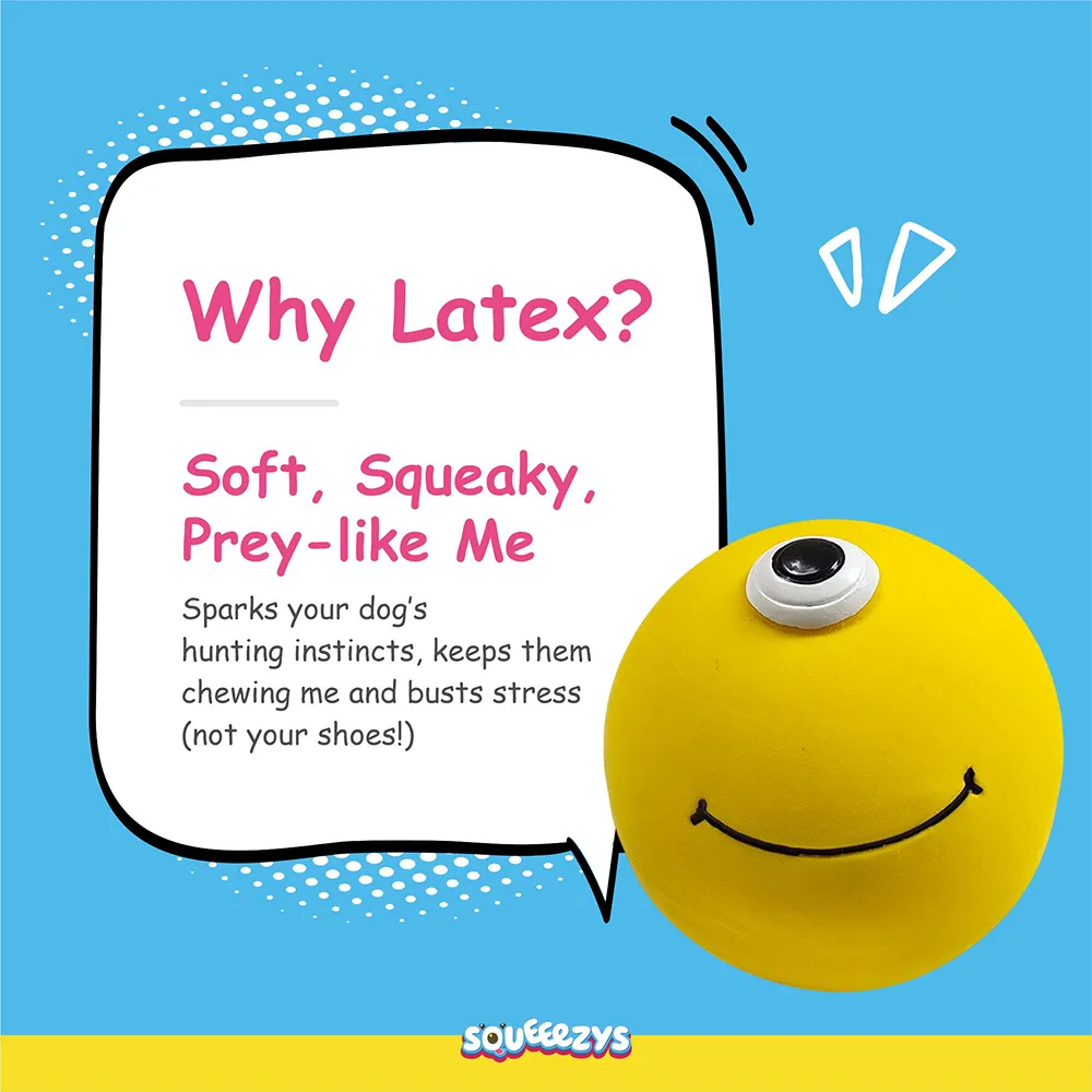 Squeeezys Latex Monster Ball Chew Toy for Dogs (Yellow)
