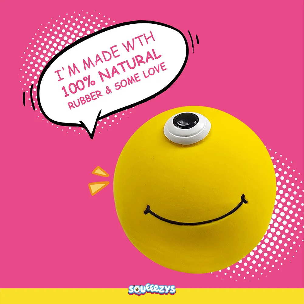 Squeeezys Latex Monster Ball Chew Toy for Dogs (Yellow)