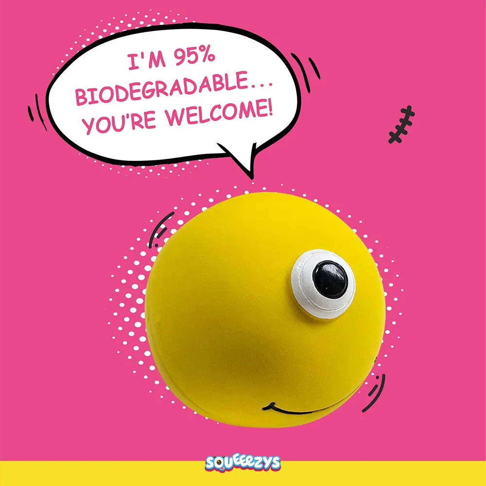 Squeeezys Latex Monster Ball Chew Toy for Dogs (Yellow)