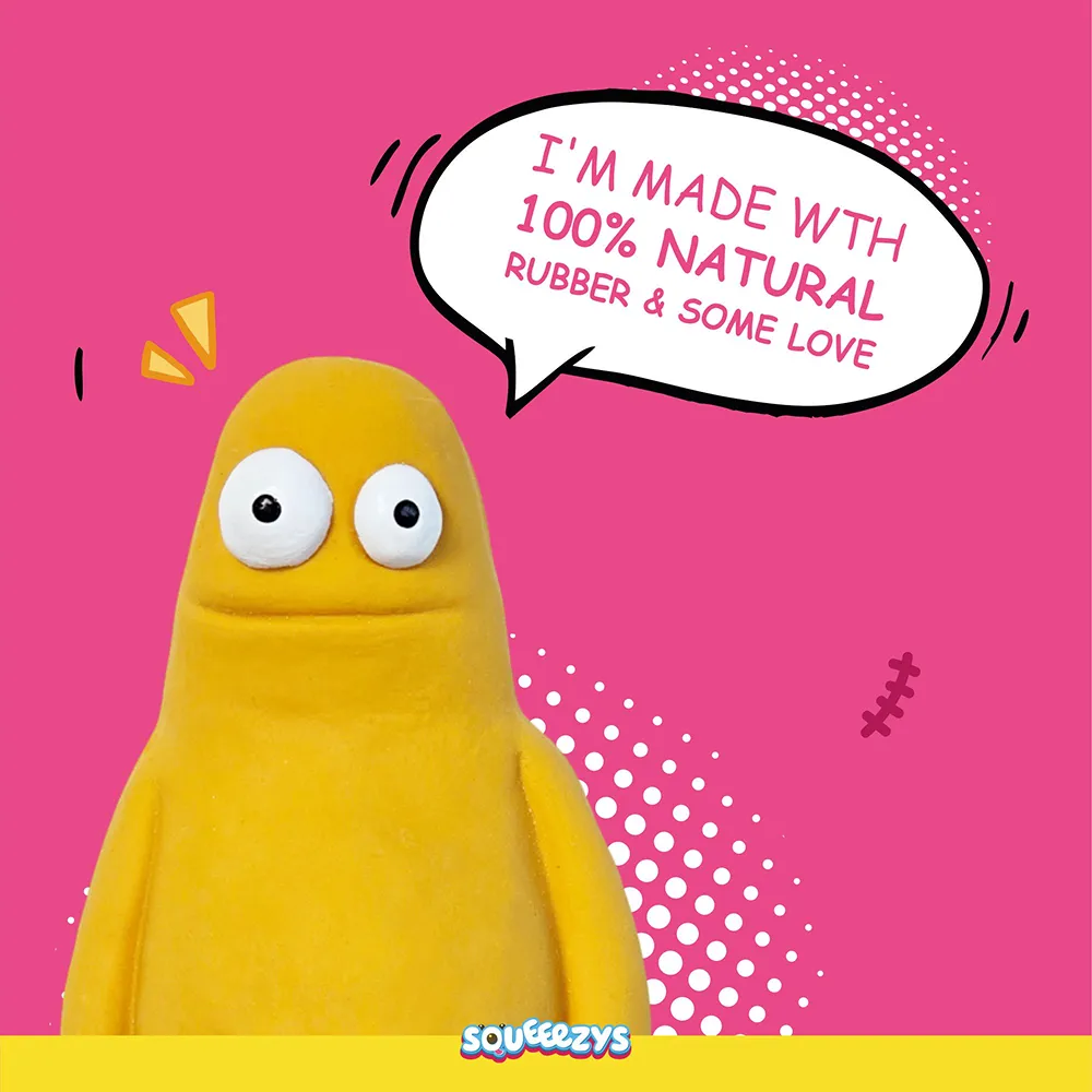 Squeeezys Latex Monster Brother Squeaky Chew Toy for Dogs (Yellow)