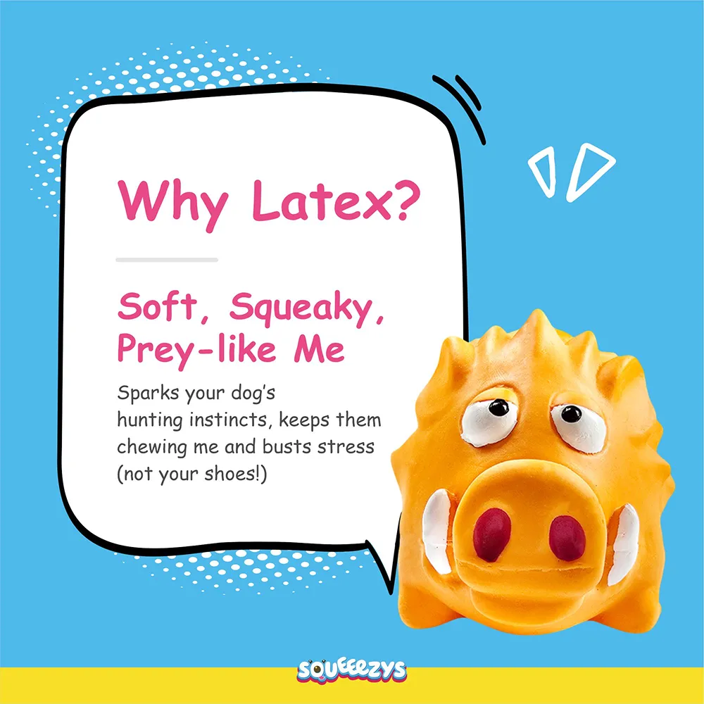 Squeeezys Latex Warthog Squeaky Chew Toy for Dogs (Orange)