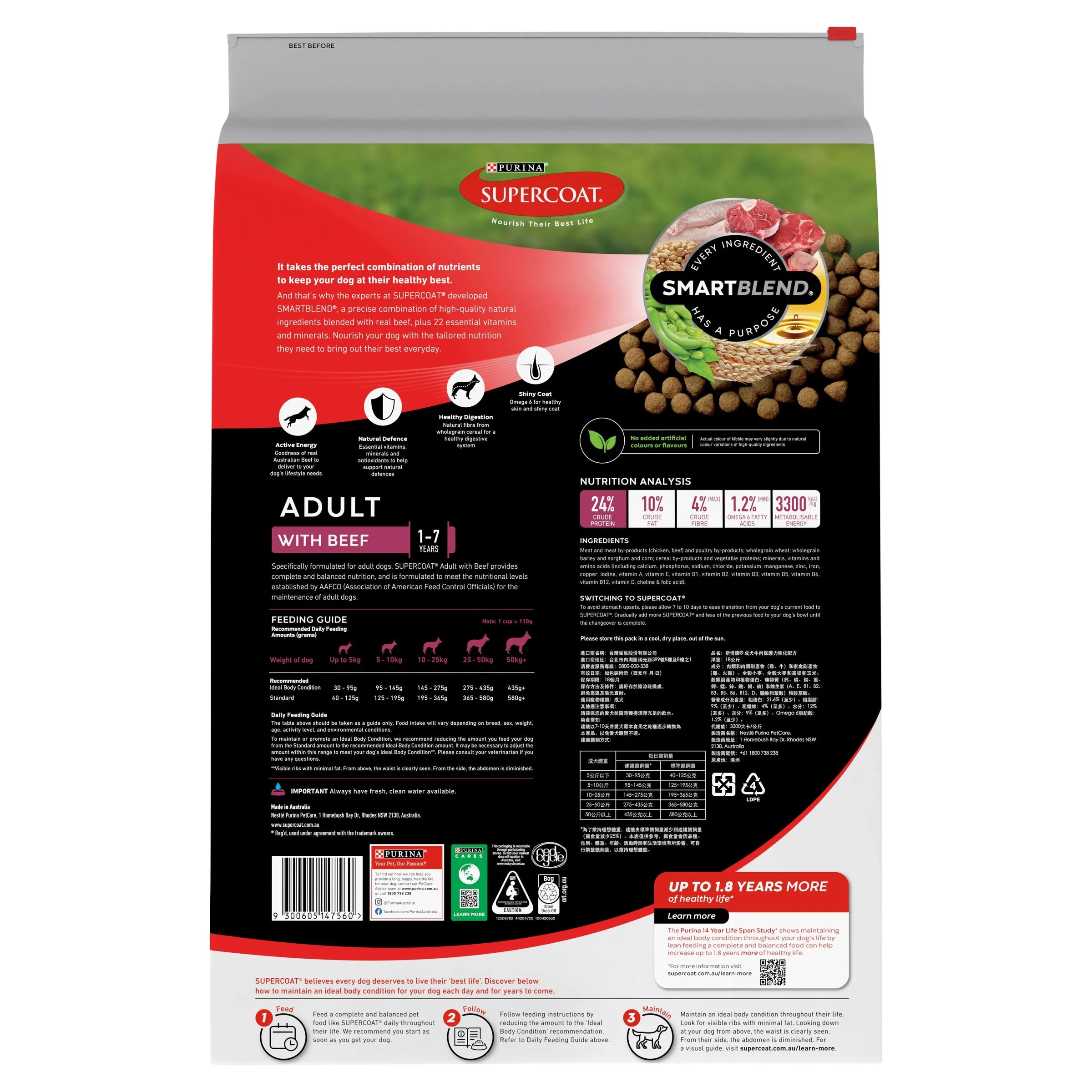 Supercoat Beef Adult Dry Dog Food 18kg
