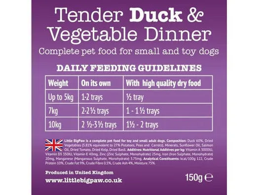 Tender Duck & Vegetable Dinner 7x150 Gram /Little BigPaw Pets Qatar