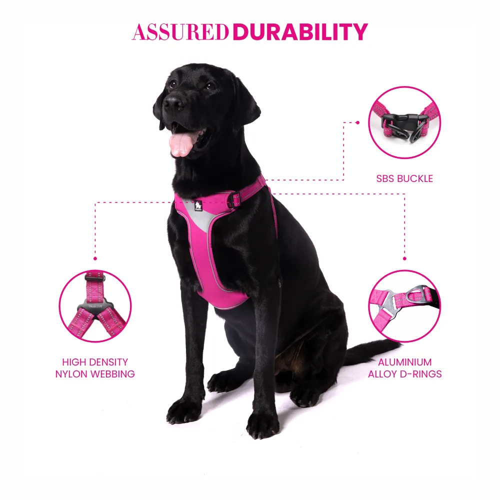 Truelove Step in with Duraflex Buckles & 3M Reflective Harness for Dogs (Fuschia)