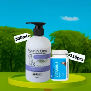 Wahl 4 in 1 Lavender Chamomile Calming Shampoo & Drools Absolute Vitamin Supplement Tablets Dog Combo