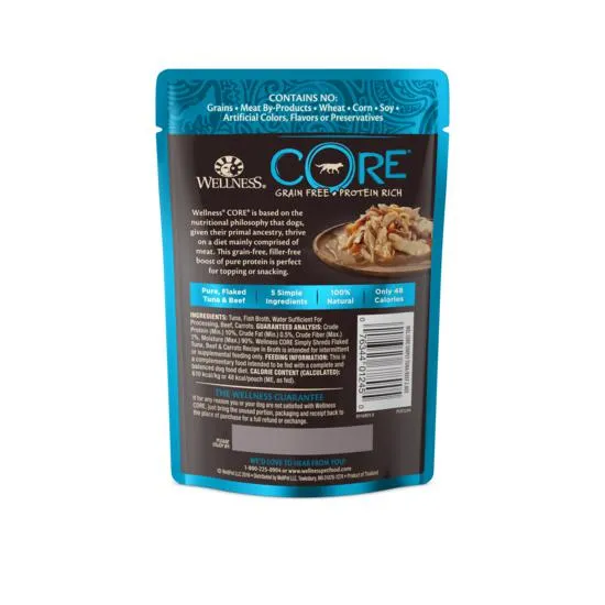 Wellness CORE Simply Shreds Flaked Tuna, Beef and Carrots Wet Dog Food 79g x 12