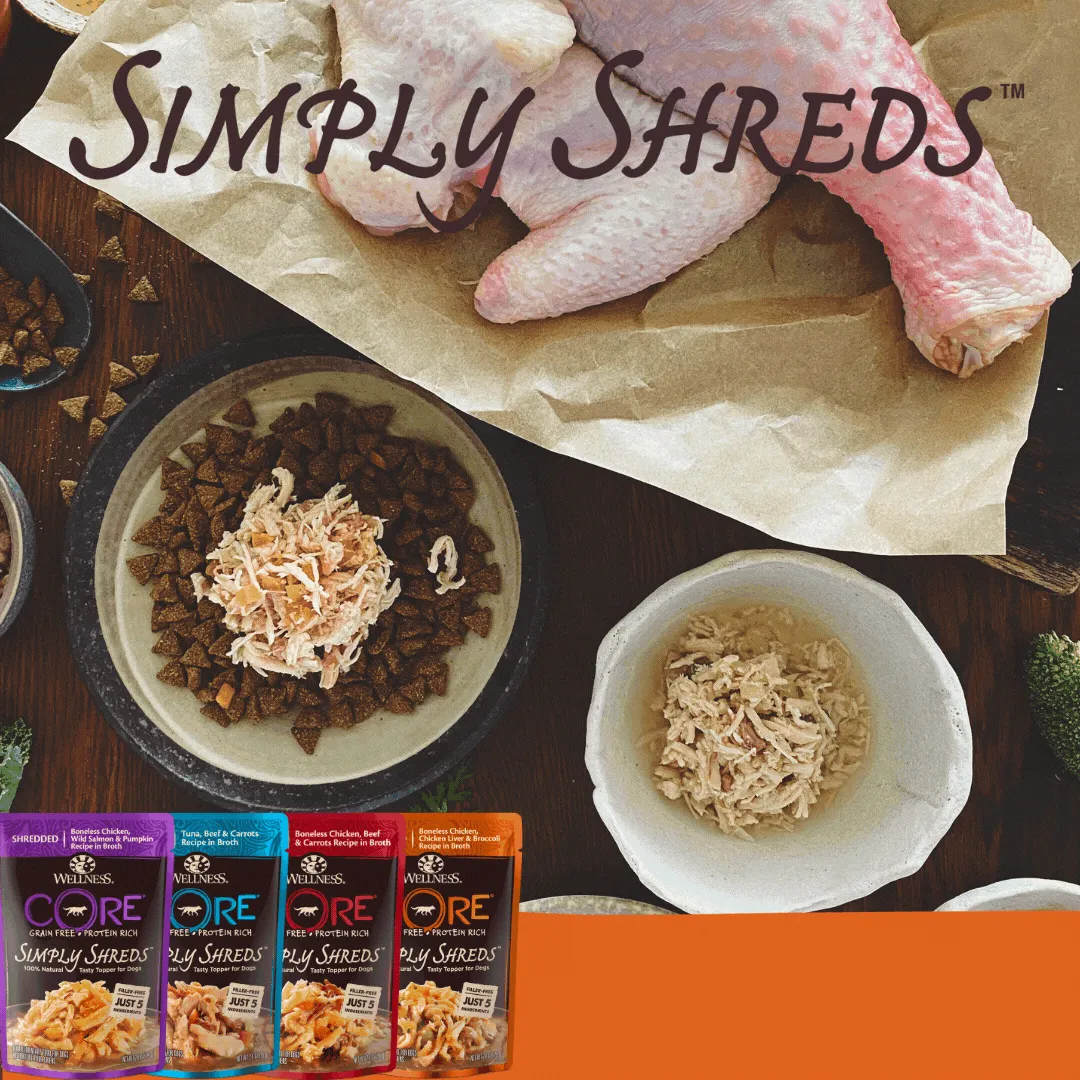 Wellness CORE Simply Shreds Shredded Chicken, Chicken Liver and Broccoli Wet Dog Food 79g x 12
